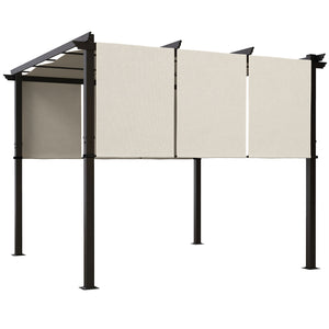 Pergola avec 3 toiles coulissantes 3 x 3 x 2,38 m structure acier noir toile polyester haute densité beige