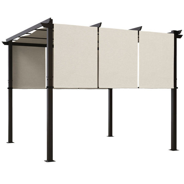 Pergola avec 3 toiles coulissantes 3 x 3 x 2,38 m structure acier noir toile polyester haute densité beige