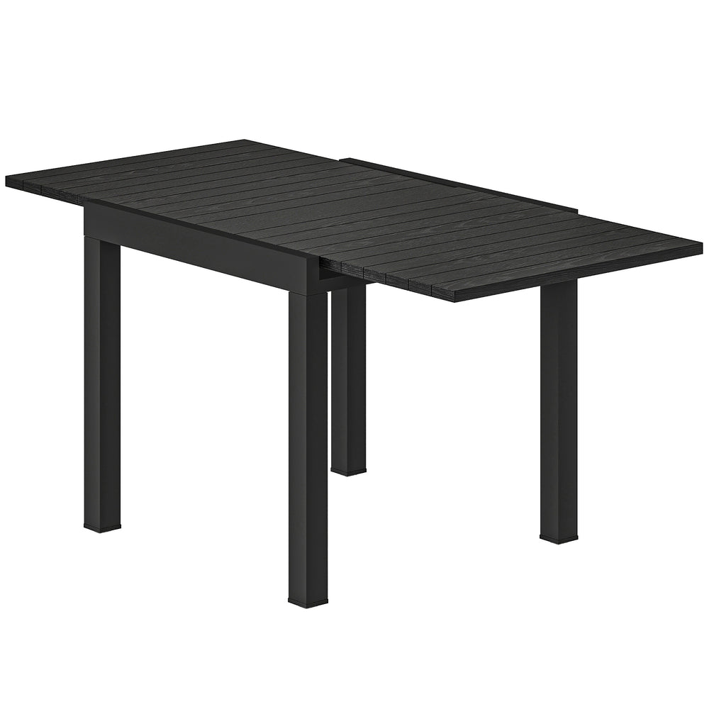 Table de jardin extensible en aluminium avec effet bois - table extérieur 4-6 personnes avec rallonge auto-stockée - mobilier de jardin design pour terrasse et balcon, 80-160 x 80 cm, noir