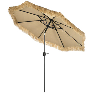 Parasol de jardin extérieur à franges 2,65 m parasol inclinable avec ouverture fermeture manivelle toile 180 g/m², 8 baleines, style Hawaïen pour balcon, piscine, terrasse, kaki