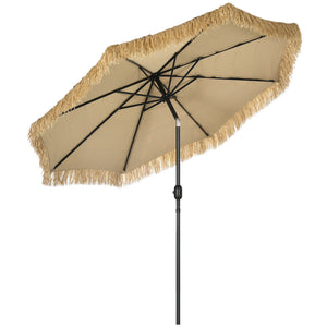 Parasol de jardin extérieur à franges 2,65 m parasol inclinable avec ouverture fermeture manivelle toile 180 g/m², 8 baleines, style Hawaïen pour balcon, piscine, terrasse, kaki