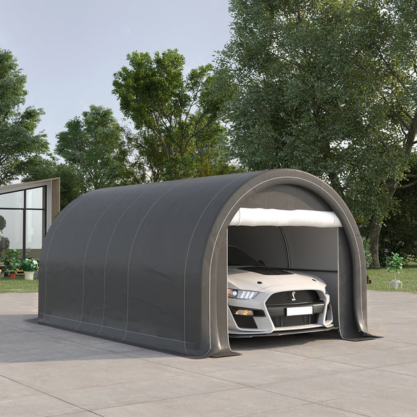 Tente garage carport dim. 5L x 3l x 2,4H m acier galvanisé robuste PE haute densité 190 g/m² imperméable anti-UV gris