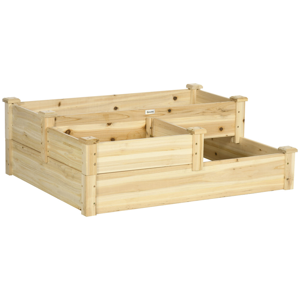 Carré potager en bois, jardinière extérieure en escalier, 3 niveaux, zones séparées, design sans fond, 108 x 88 x 36 cm, bois naturel