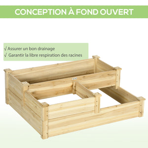 Carré potager en bois, jardinière extérieure en escalier, 3 niveaux, zones séparées, design sans fond, 108 x 88 x 36 cm, bois naturel