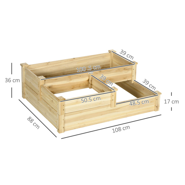 Carré potager en bois, jardinière extérieure en escalier, 3 niveaux, zones séparées, design sans fond, 108 x 88 x 36 cm, bois naturel