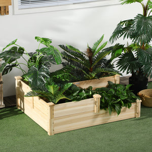 Carré potager en bois, jardinière extérieure en escalier, 3 niveaux, zones séparées, design sans fond, 108 x 88 x 36 cm, bois naturel