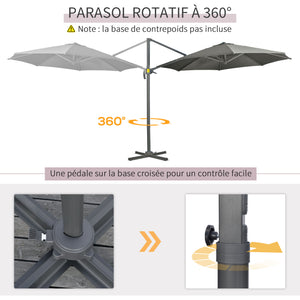 Parasol déporté Ø 3 m octogonal inclinable manivelle avec pied en acier gris