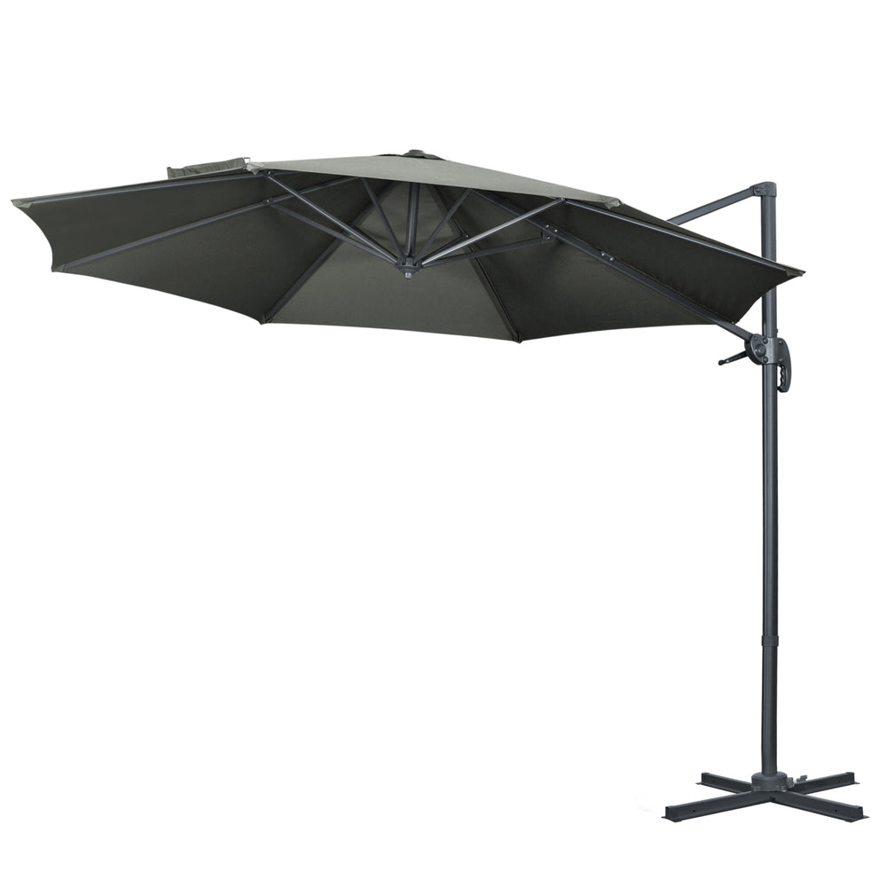 Parasol déporté Ø 3 m octogonal inclinable manivelle avec pied en acier gris