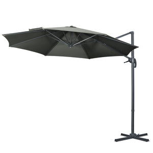 Parasol déporté Ø 3 m octogonal inclinable manivelle avec pied en acier gris