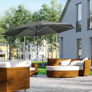Parasol déporté Ø 3 m octogonal inclinable manivelle avec pied en acier gris