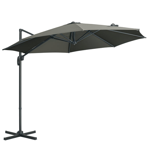 Parasol déporté Ø 3 m octogonal inclinable manivelle avec pied en acier gris