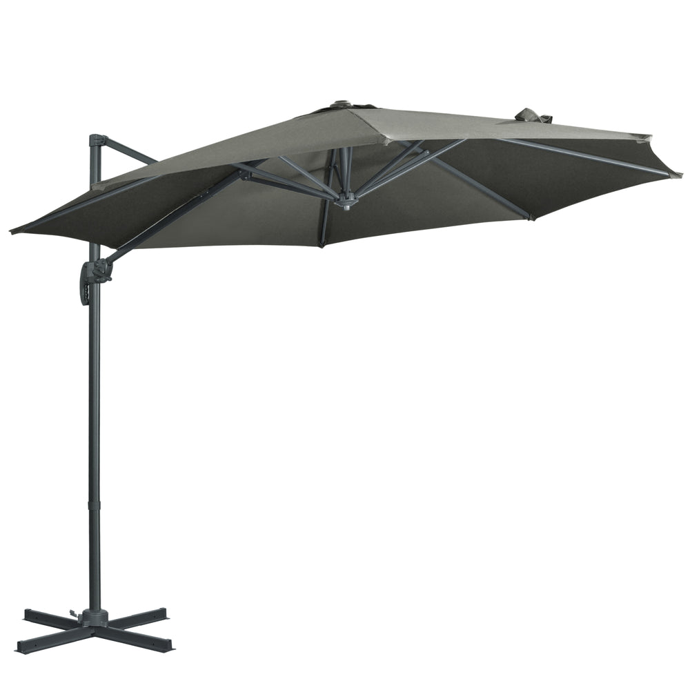 Parasol déporté Ø 3 m octogonal inclinable manivelle avec pied en acier gris