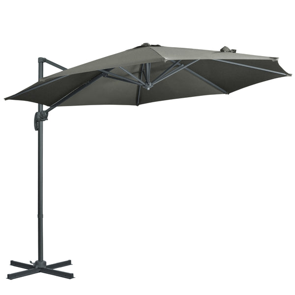 Parasol déporté Ø 3 m octogonal inclinable manivelle avec pied en acier gris