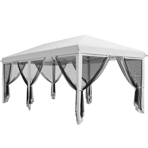 Tonnelle pliante tonnelle de jardin extérieure barnum pliant Pop-up pavillon de terrasse 6 x 3 m Anti-UV moustiquaires amovibles + Sac de Transport Blanc