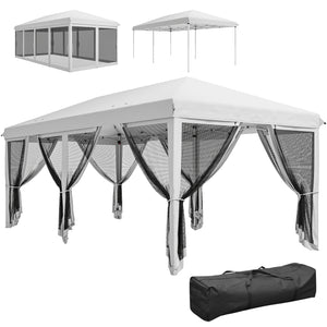 Tonnelle pliante tonnelle de jardin extérieure barnum pliant Pop-up pavillon de terrasse 6 x 3 m Anti-UV moustiquaires amovibles + Sac de Transport Blanc
