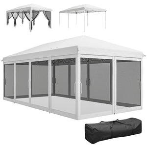Tonnelle pliante tonnelle de jardin extérieure barnum pliant Pop-up pavillon de terrasse 6 x 3 m Anti-UV moustiquaires amovibles + Sac de Transport Blanc