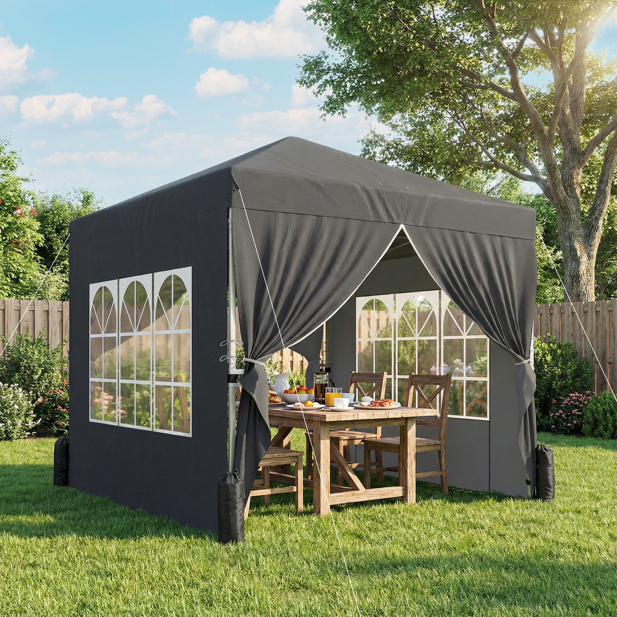 Outsunny Tonnelle de jardin 2,5 x 2,5 m pop up tente pliante réglable en hauteur protection UV50+ tonnelle pliante avec 4 parois latérales 4 sacs de sable sac de transport montage facile gris foncé