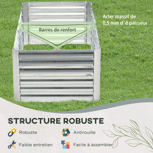 Carré potager de jardin rectangulaire tubes de renforcement acier galvanisé 180 x 90 x 59 cm argent