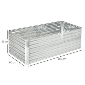 Carré potager de jardin rectangulaire tubes de renforcement acier galvanisé 180 x 90 x 59 cm argent