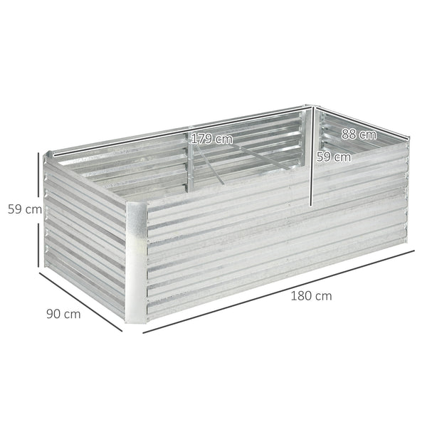 Carré potager de jardin rectangulaire tubes de renforcement acier galvanisé 180 x 90 x 59 cm argent