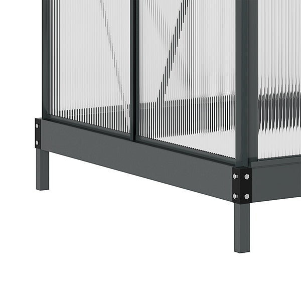 Serre de jardin polycarbonate 2,51 m² serre en aluminium pour le jardin 190 x 132 x 201 cm résistant aux UV, avec fondation renforcé, gouttière, lucarne et porte coulissant, Gris