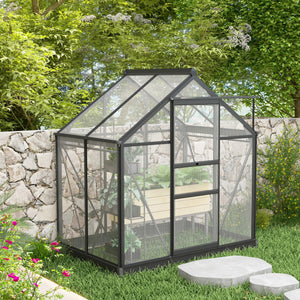 Serre de jardin polycarbonate 2,51 m² serre en aluminium pour le jardin 190 x 132 x 201 cm résistant aux UV, avec fondation renforcé, gouttière, lucarne et porte coulissant, Gris