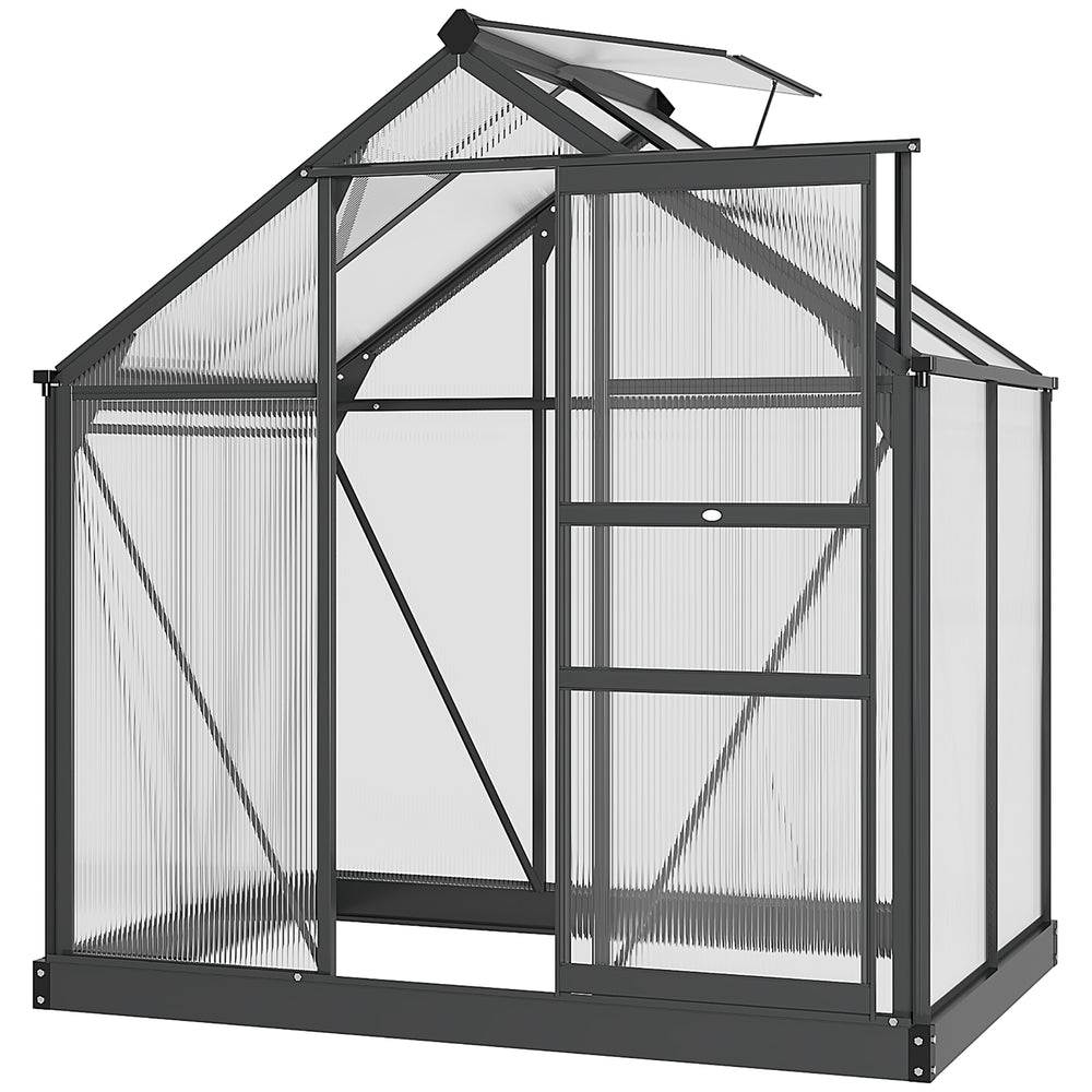 Serre de jardin polycarbonate 2,51 m² serre en aluminium pour le jardin 190 x 132 x 201 cm résistant aux UV, avec fondation renforcé, gouttière, lucarne et porte coulissant, Gris