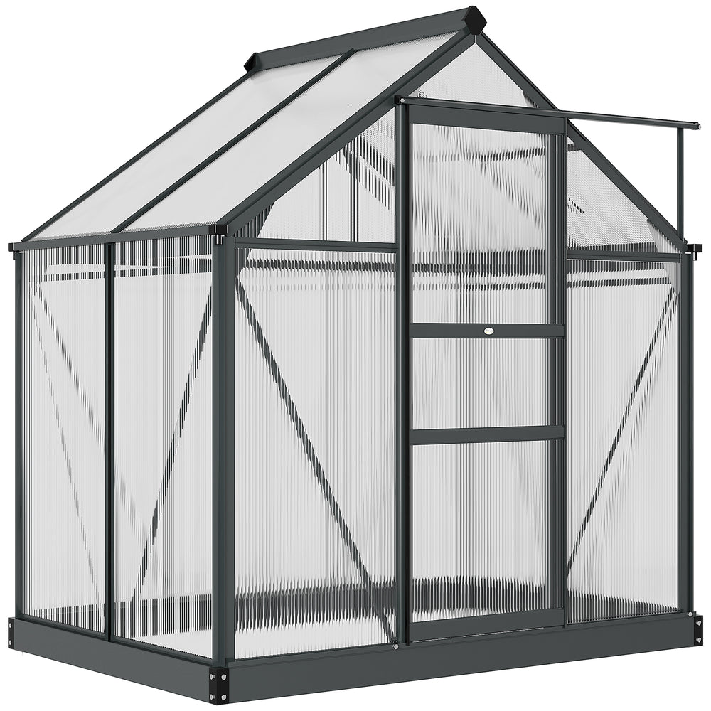 Serre de jardin polycarbonate 2,51 m² serre en aluminium pour le jardin 190 x 132 x 201 cm résistant aux UV, avec fondation renforcé, gouttière, lucarne et porte coulissant, Gris