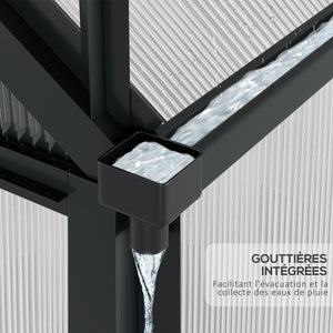 Serre de jardin polycarbonate 2,51 m² serre en aluminium pour le jardin 190 x 132 x 201 cm résistant aux UV, avec fondation renforcé, gouttière, lucarne et porte coulissant, Gris