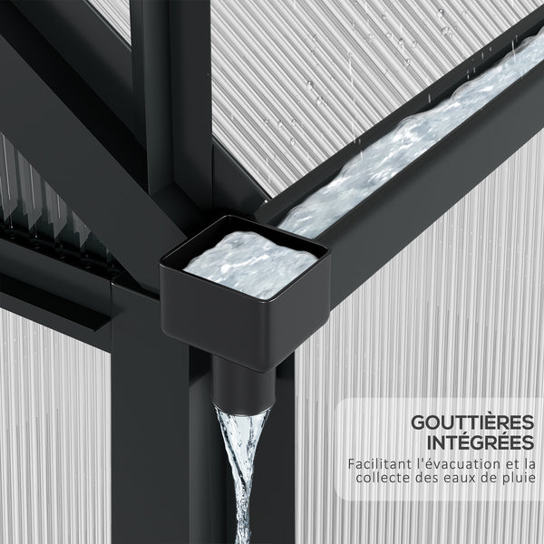 Serre de jardin polycarbonate 2,51 m² serre en aluminium pour le jardin 190 x 132 x 201 cm résistant aux UV, avec fondation renforcé, gouttière, lucarne et porte coulissant, Gris