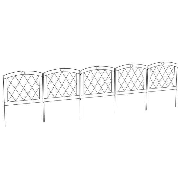 Lot de 5 panneaux de clôture de jardin décoratives, bordure de jardin en métal, pour parterre de fleurs - dim. 305 x 80 cm, noir