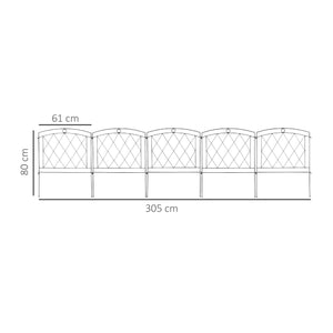 Lot de 5 panneaux de clôture de jardin décoratives, bordure de jardin en métal, pour parterre de fleurs - dim. 305 x 80 cm, noir