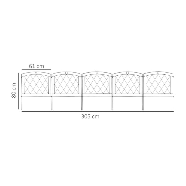 Lot de 5 panneaux de clôture de jardin décoratives, bordure de jardin en métal, pour parterre de fleurs - dim. 305 x 80 cm, noir