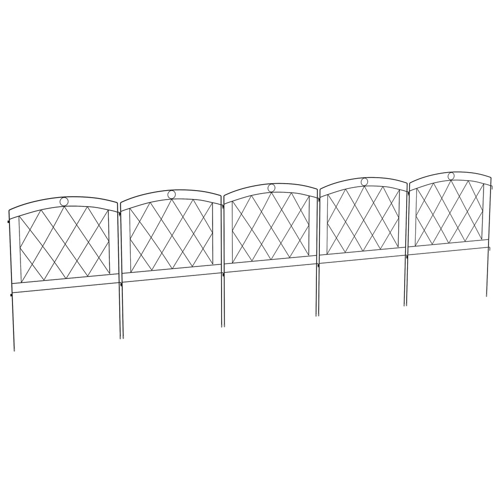 Lot de 5 panneaux de clôture de jardin décoratives, bordure de jardin en métal, pour parterre de fleurs - dim. 305 x 80 cm, noir