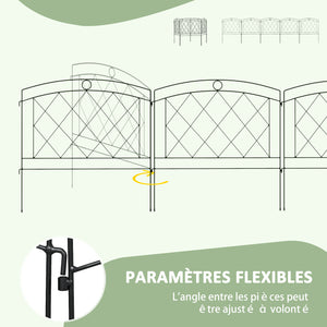 Lot de 5 panneaux de clôture de jardin décoratives, bordure de jardin en métal, pour parterre de fleurs - dim. 305 x 80 cm, noir