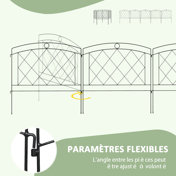 Lot de 5 panneaux de clôture de jardin décoratives, bordure de jardin en métal, pour parterre de fleurs - dim. 305 x 80 cm, noir