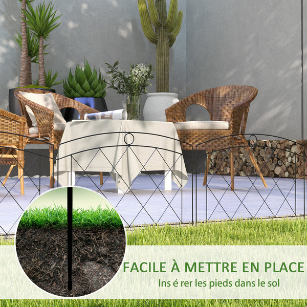 Lot de 5 panneaux de clôture de jardin décoratives, bordure de jardin en métal, pour parterre de fleurs - dim. 305 x 80 cm, noir