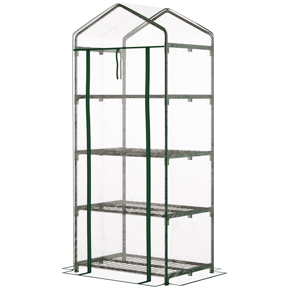 Serre de jardin avec étagères 4 niveaux, serre de balcon, bâche renforcée PVC, châssis en acier, porte zippée, pour légumes plante fleurs, intérieur et extérieur, 70x50x160cm, transparente