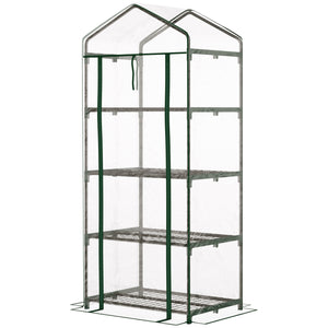 Serre de jardin avec étagères 4 niveaux, serre de balcon, bâche renforcée PVC, châssis en acier, porte zippée, pour légumes plante fleurs, intérieur et extérieur, 70x50x160cm, transparente