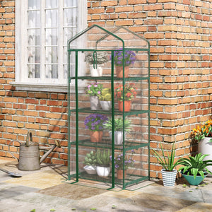 Serre de jardin avec étagères 4 niveaux, serre de balcon, bâche renforcée PVC, châssis en acier, porte zippée, pour légumes plante fleurs, intérieur et extérieur, 70x50x160cm, transparente