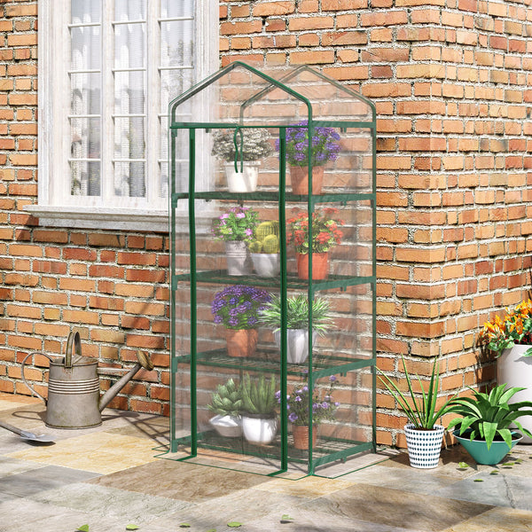Serre de jardin avec étagères 4 niveaux, serre de balcon, bâche renforcée PVC, châssis en acier, porte zippée, pour légumes plante fleurs, intérieur et extérieur, 70x50x160cm, transparente
