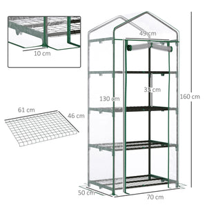 Serre de jardin avec étagères 4 niveaux, serre de balcon, bâche renforcée PVC, châssis en acier, porte zippée, pour légumes plante fleurs, intérieur et extérieur, 70x50x160cm, transparente