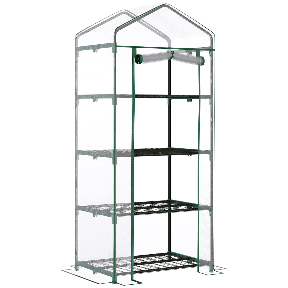 Serre de jardin avec étagères 4 niveaux, serre de balcon, bâche renforcée PVC, châssis en acier, porte zippée, pour légumes plante fleurs, intérieur et extérieur, 70x50x160cm, transparente