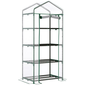 Serre de jardin avec étagères 4 niveaux, serre de balcon, bâche renforcée PVC, châssis en acier, porte zippée, pour légumes plante fleurs, intérieur et extérieur, 70x50x160cm, transparente
