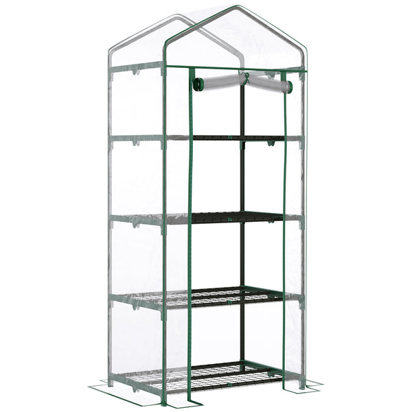 Serre de jardin avec étagères 4 niveaux, serre de balcon, bâche renforcée PVC, châssis en acier, porte zippée, pour légumes plante fleurs, intérieur et extérieur, 70x50x160cm, transparente