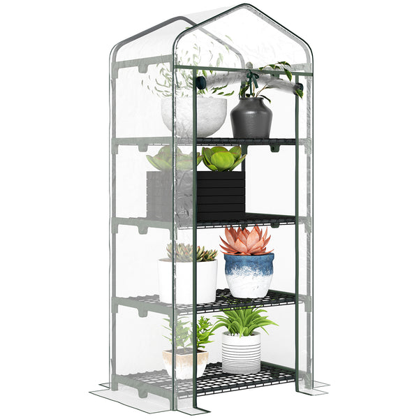 Serre de jardin avec étagères 4 niveaux, serre de balcon, bâche renforcée PVC, châssis en acier, porte zippée, pour légumes plante fleurs, intérieur et extérieur, 70x50x160cm, transparente