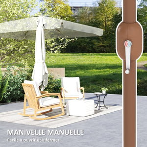 Parasol de jardin extérieur rectangulaire 200 x 300 cm, parasol inclinable 6 baleines en aluminium, tissu polyester 180g/m² protection UV avec manivelle, pour balcon jardin terrasse, crème