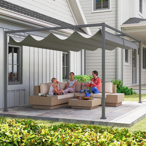 Pergola coulissante pergola rétractable 4 x 3 m structure métal époxy anticorrosion toile polyester haute densité 180 g/m² incluse gris foncé