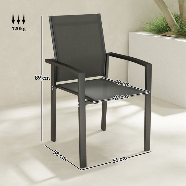 Lot de 2 chaises de jardin chaises empilables d'extérieur respirant avec accoudoirs, en aluminium et textilène pour jardin, piscine, terrasse, gris foncé