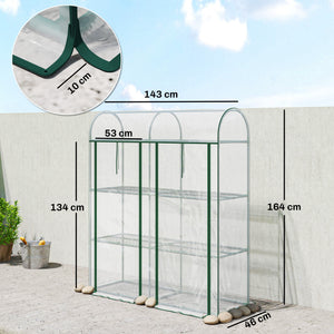Serre de Jardin avec Étagères 3 Niveaux à Toit Arrondi, Petite Serre de Balcon en Bâche PVC et Châssis Acier, 2 Portes Roulantes, pour Légumes Plantes Fleurs, 143 x 46 x 165 cm, Transparent